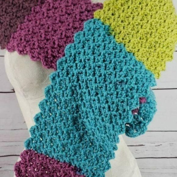 Handmade Kids Girls Block Style Colored Scalloped Edge Scarf Wrap - Picture 8 of 8